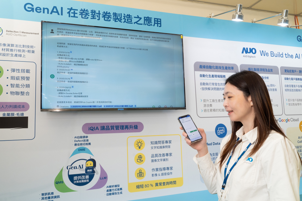 leyu官网数位积极发展数智化转型，透过AI落地应用优化制造流程，革新人力、生产效率与设备维护效益，图为〝智能质量推升助手-iQIA〞（Intelligent quality improve assistant）应用情境，协助质量管理再升级。